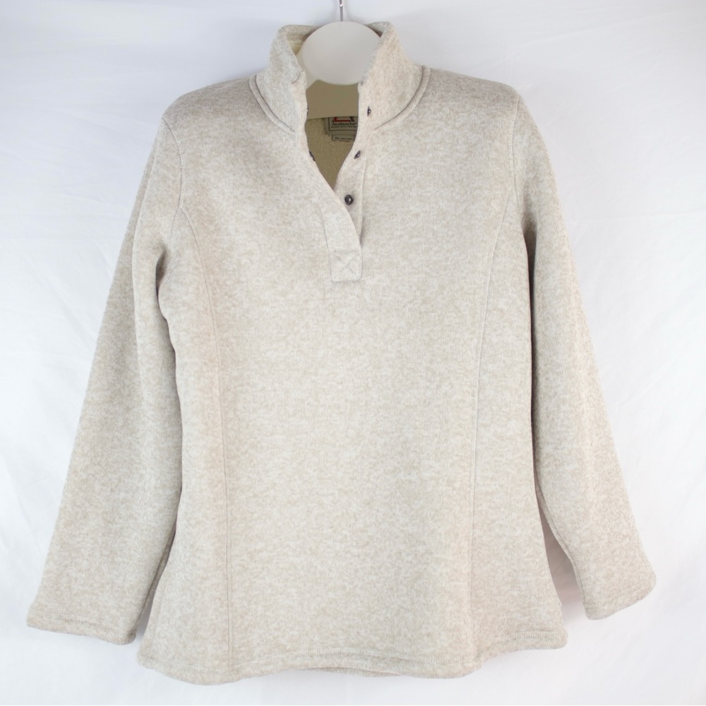 Avalanche Beige Fleece Lined Quarter Button Pull Over Sweater Womens Size XL